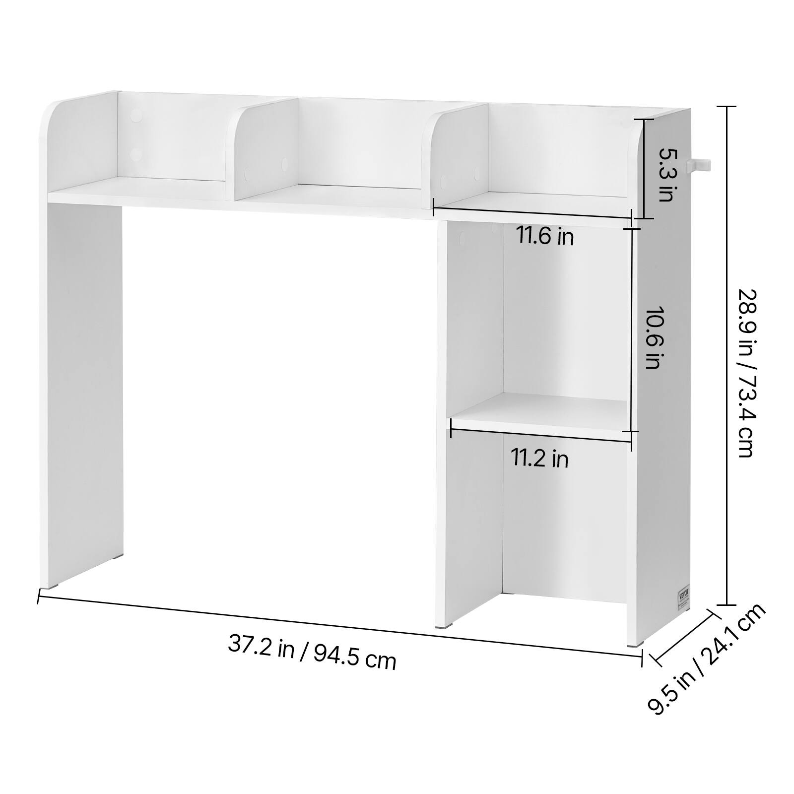 - 37.2 in / 94.5 cm
- 28.9 in / 73.4 cm
- 11.6 in
- 11.2 in
- 10.6 in
- 5.3 in
- 9.5 in / 24.1 cm
- 24.1 cm