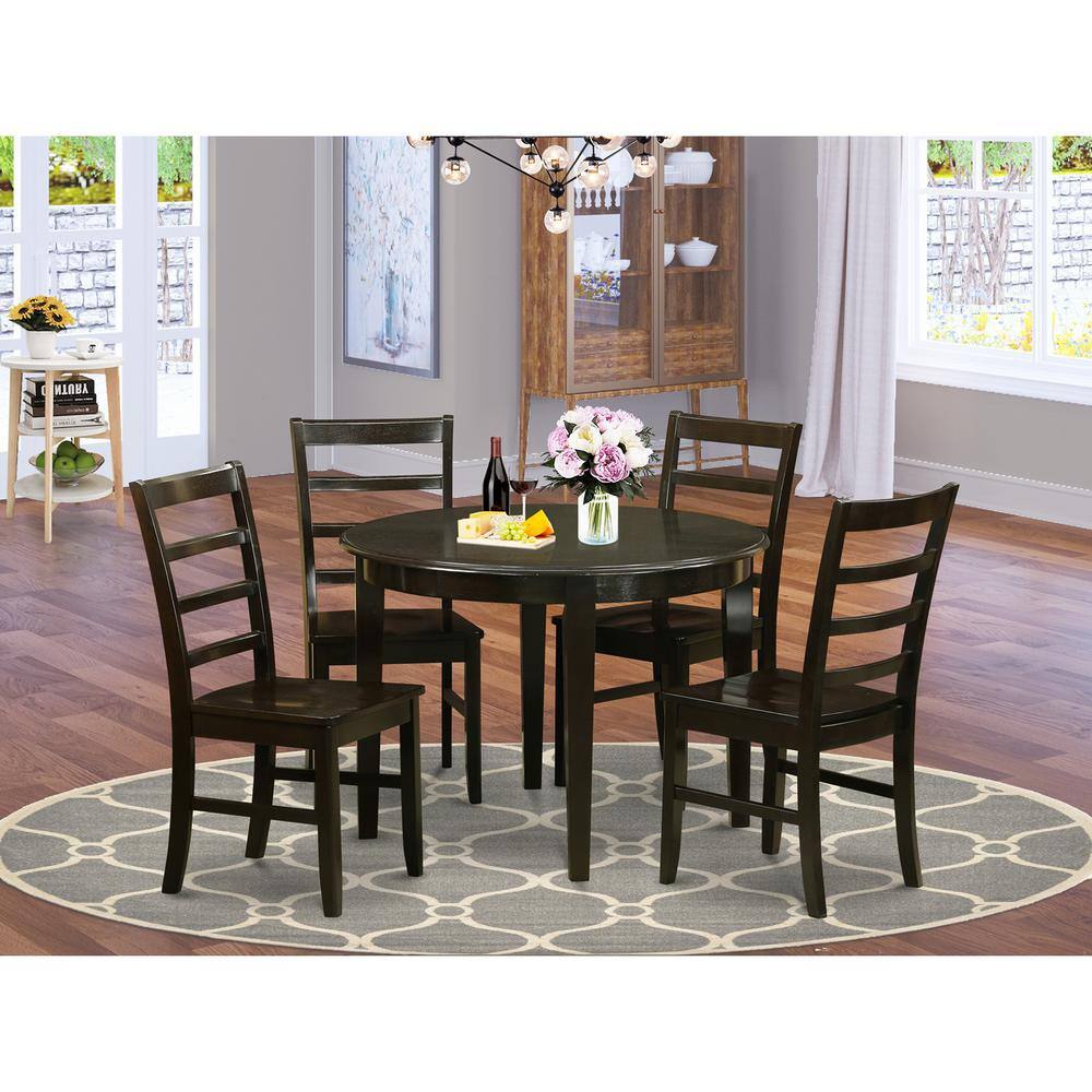 Front. East West Furniture - 5 Pc Kitchen Table set-Dining Table and 4 dinette Chairs - Cappuccino.