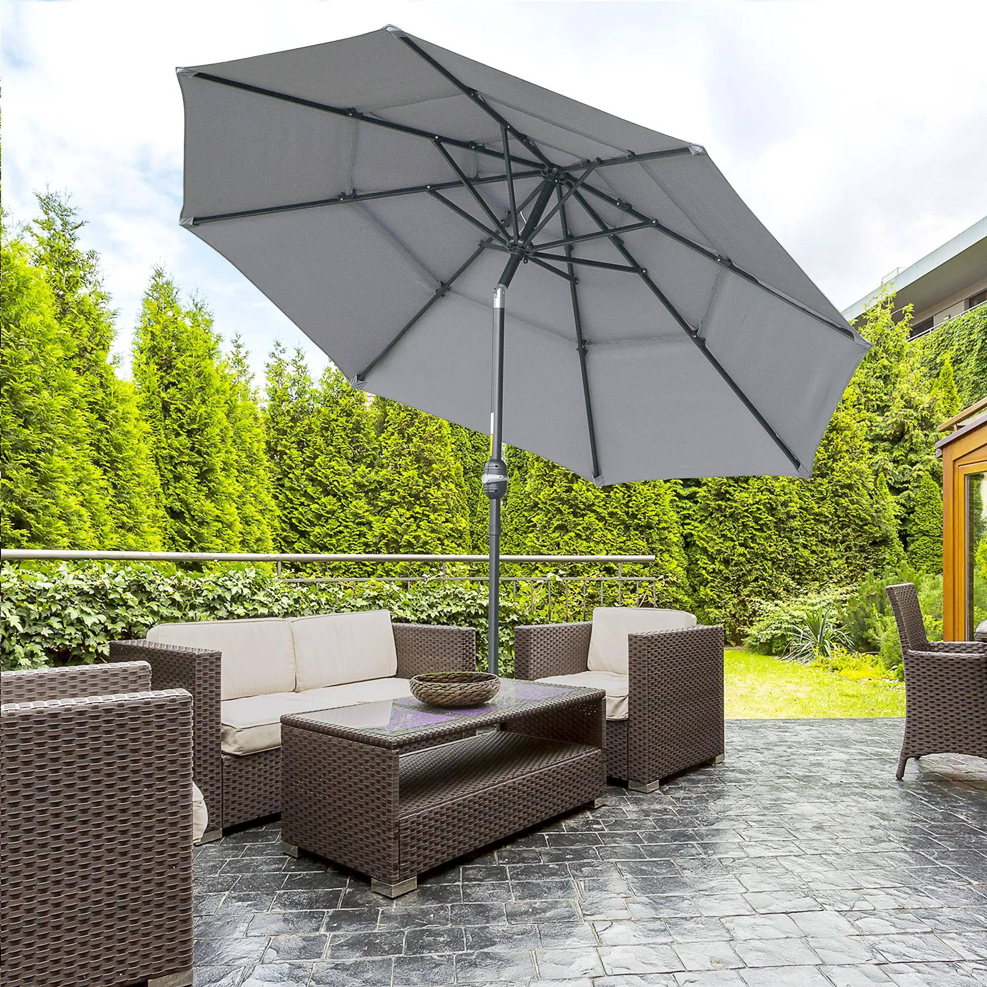 Alt View 6. Spaco - Spaco 9Ft 3-Tier Patio Umbrella, Crank Tilt Outdoor Shade for Deck, Lawn - Dark Grey.