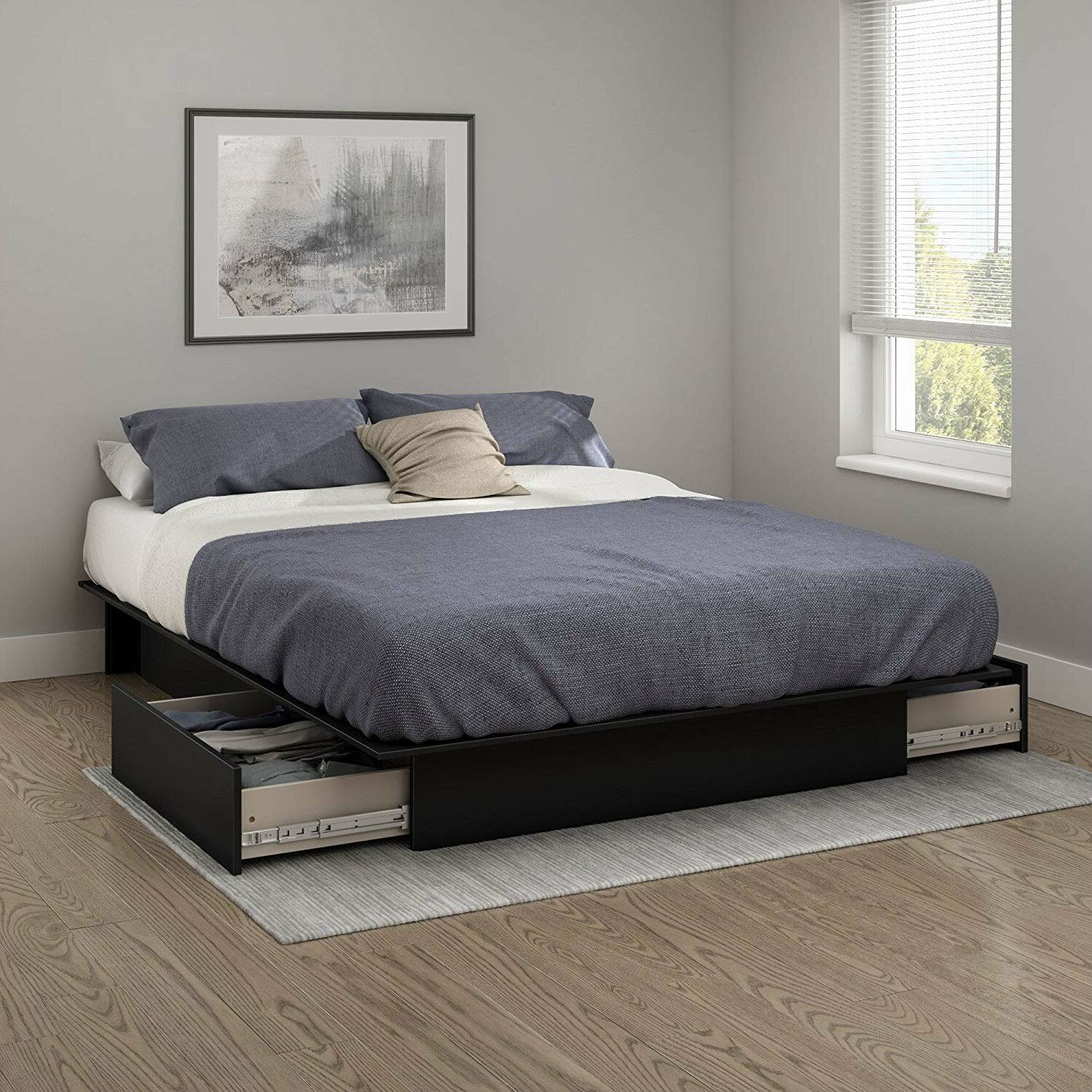 Angle. Hivvago - Hivvago Queen Platform Bed Frame with 2 Storage Drawers - Black.
