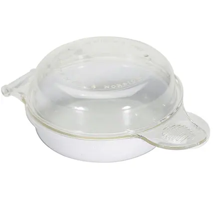 Front. Nordicware - Microwavable Egg and Muffin Breakfast Pan - White base/clear lid.