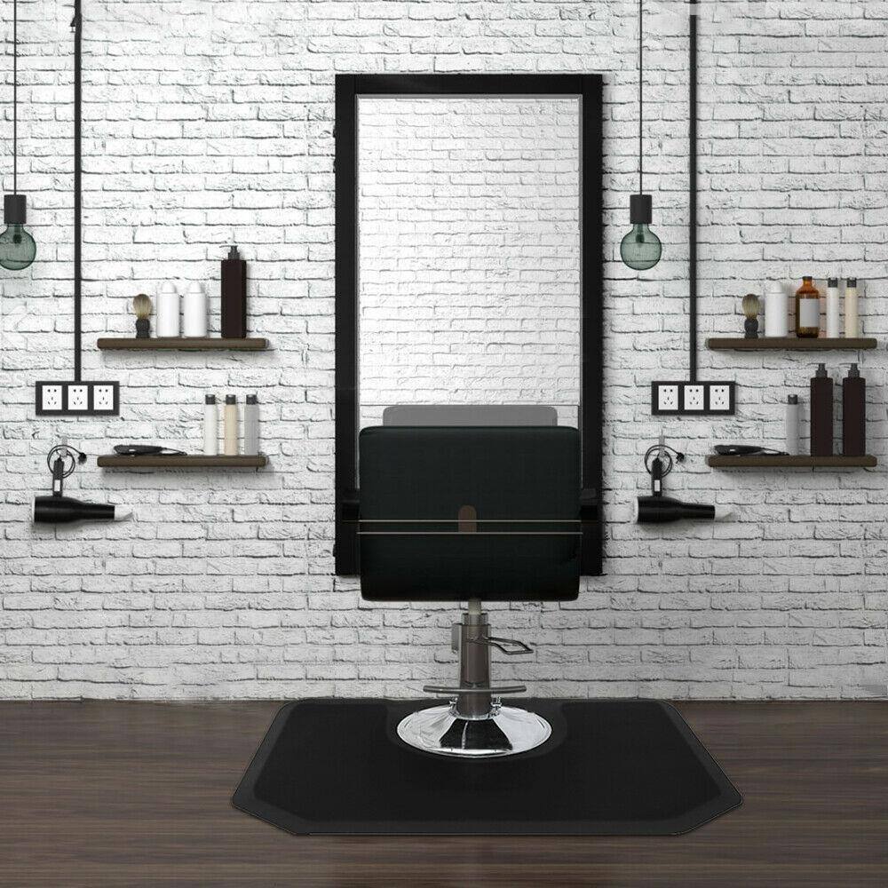 Left. Winado - 4' x 5' x 1/2" Salon Anti-Fatigue Chair Mat Hexagon Floor Mat with Circle Cut Out for Styling Chair, Beauty, Barber Shop - Black.