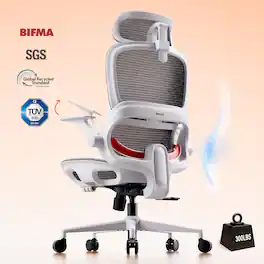 SIHOO - B100 Ergonomic Office Chair, Desk Chair with Zoned Back Support, 2D Wide Headrest, High Back Executive Chair - White