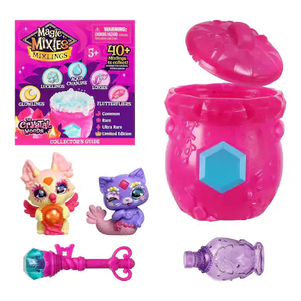Magic Mixies Mixlings
WARNING: CHOKING HAZARD - Small parts. Not for children under 3 years.
5+ 40+ Mixlings to collect!
AQUA CHANJAS LUCKLINGS LOXIES GLOWLINGS FLUTTERFLIERS
Common Rare Ultra Rare Limited Edition
THE CRYSTAL WOODS COLLECTOR'S GUIDE
Small trice unde