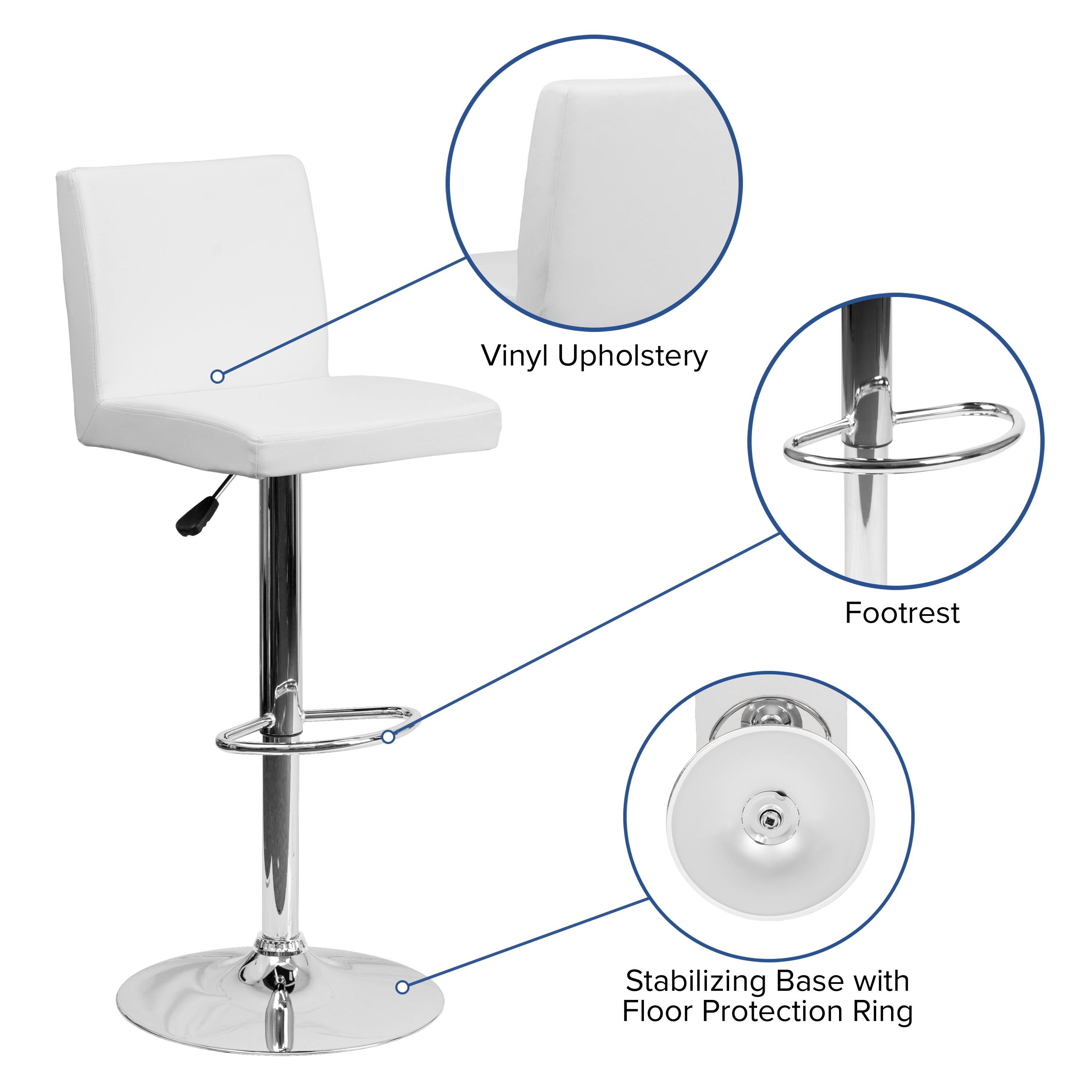 Alt View 12. Alamont Home - Contemporary Vinyl Adjustable Height Barstool with Panel Back and Chrome Base - White.