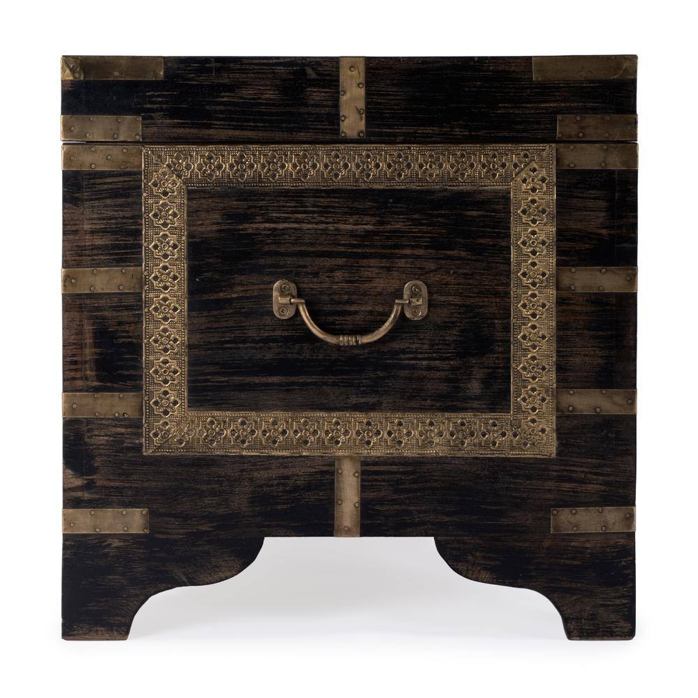 Back. Butler Specialty - Nador Hand-Painted Brass Inlay Storage Trunk Coffee Table - Brown.