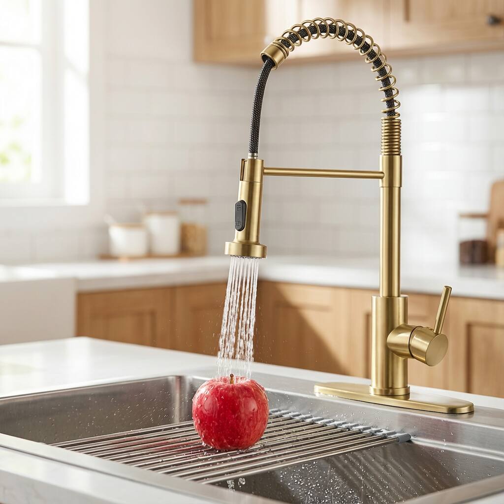 Alt View 1. Siljoy - Kitchen Faucet with Pull Down Sprayer Industrial 1 Handle 1 Hole Or 3 Hole Faucet Stainless Steel Brushed Gold - Brushed Gold.