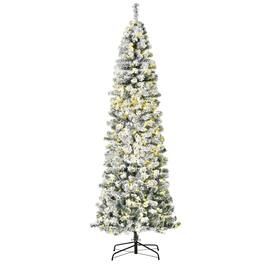 BreeBe - 7.5ft Pre-Lit Snow-Flocked Slim Douglas Fir Artificial Christmas Tree with Realistic Branches - Green