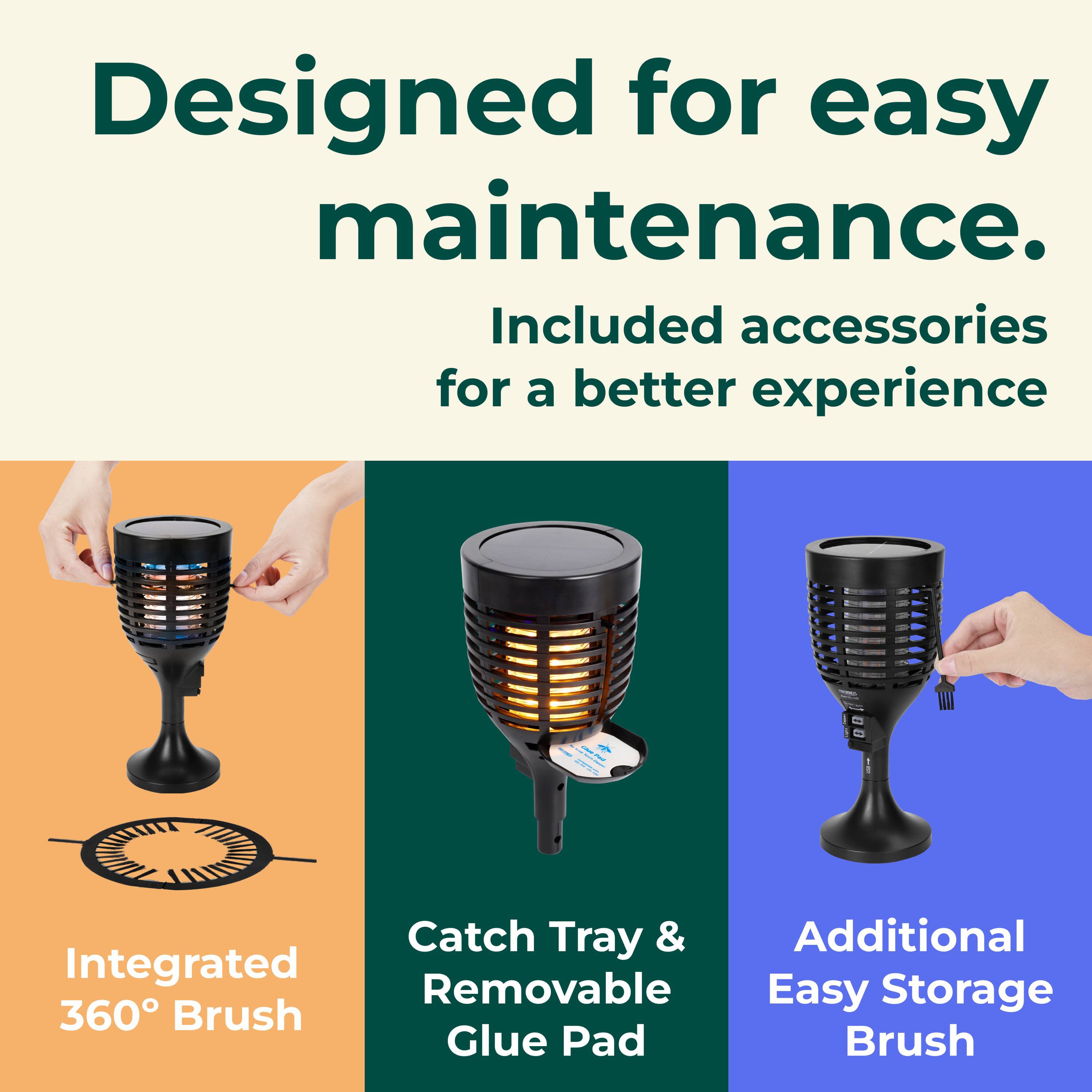Designed for easy maintenance. Included accessories for a better experience. Integrated 360° Brush, Catch Tray & Removable Glue Pad, Additional Easy Storage Brush.