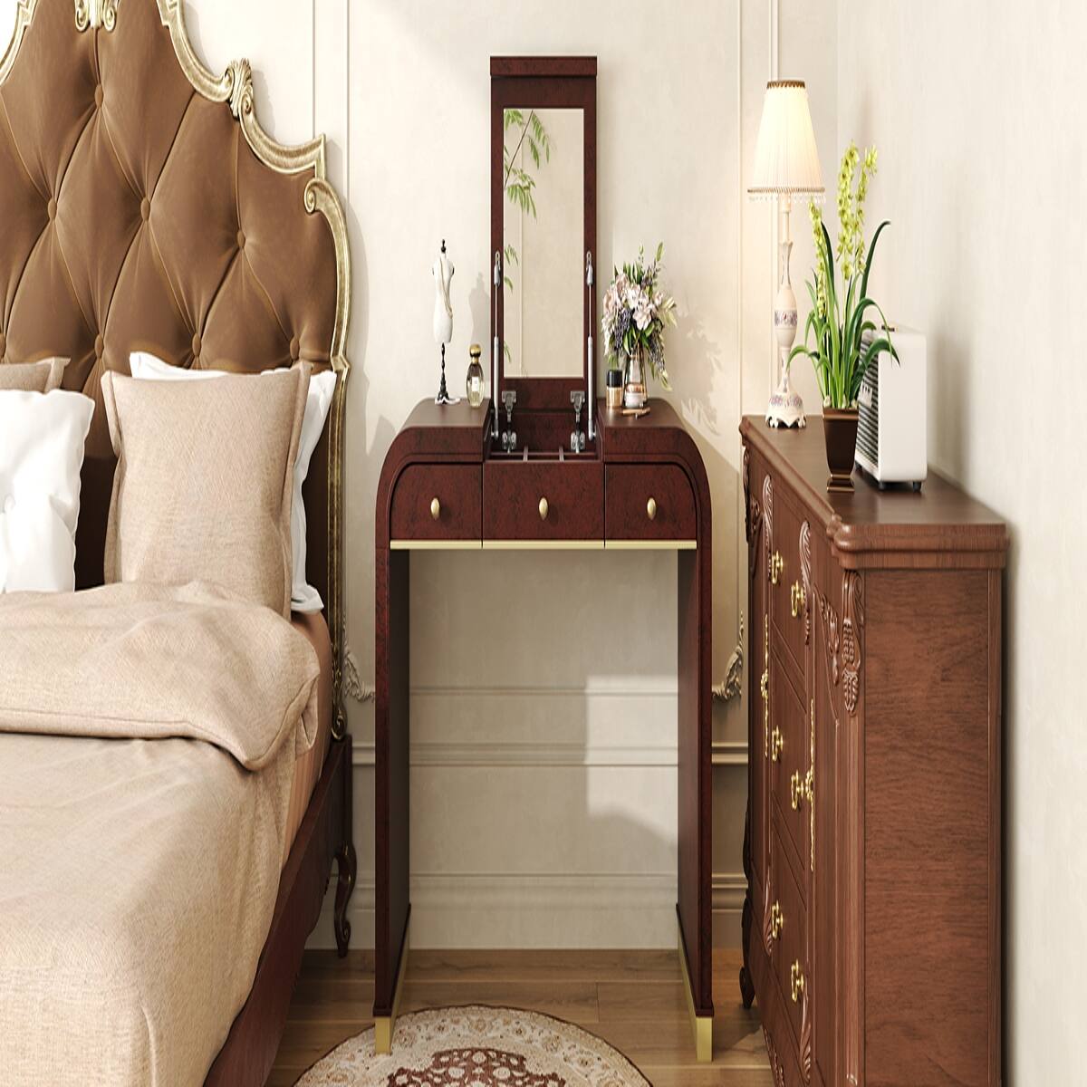 Alt View 10. Loheer - Loheer Flip Top Vanity Desk, Espresso Vanity Table with Mirror and Hidden Storage - Espresso.