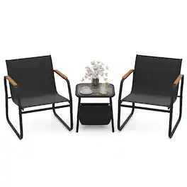 Gymax - 3 PCS Patio Furniture Set w/ Breathable Mesh Fabric & Metal Frame Garden - Black