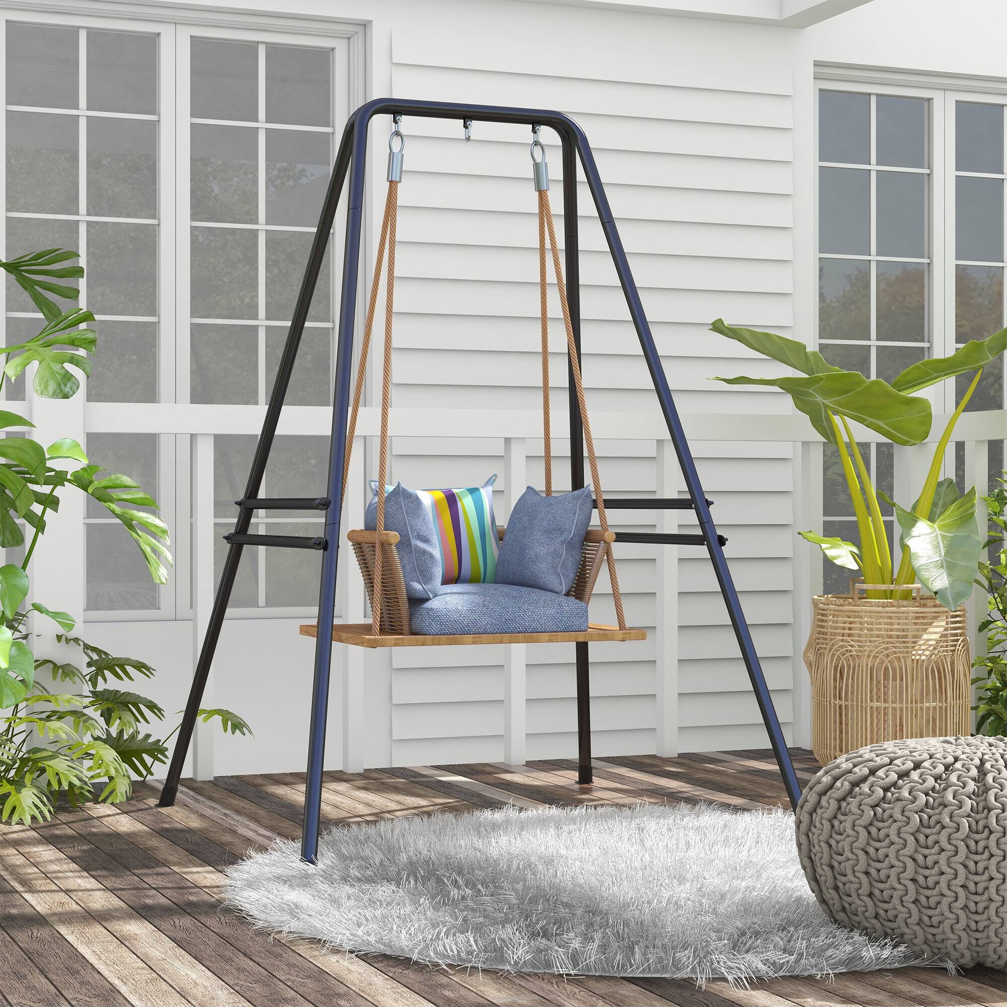 Alt View 1. Outsunny - A-Shaped Hammock Chair Stand, Heavy Duty Swing Stand for Indoor & Outdoor Use, Max 330 lbs. - Black.
