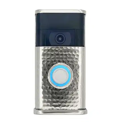 Front. Michael Healy - Hammered Video Doorbell Cover (Ring 2nd Gen) - Polished Nickel Silver.