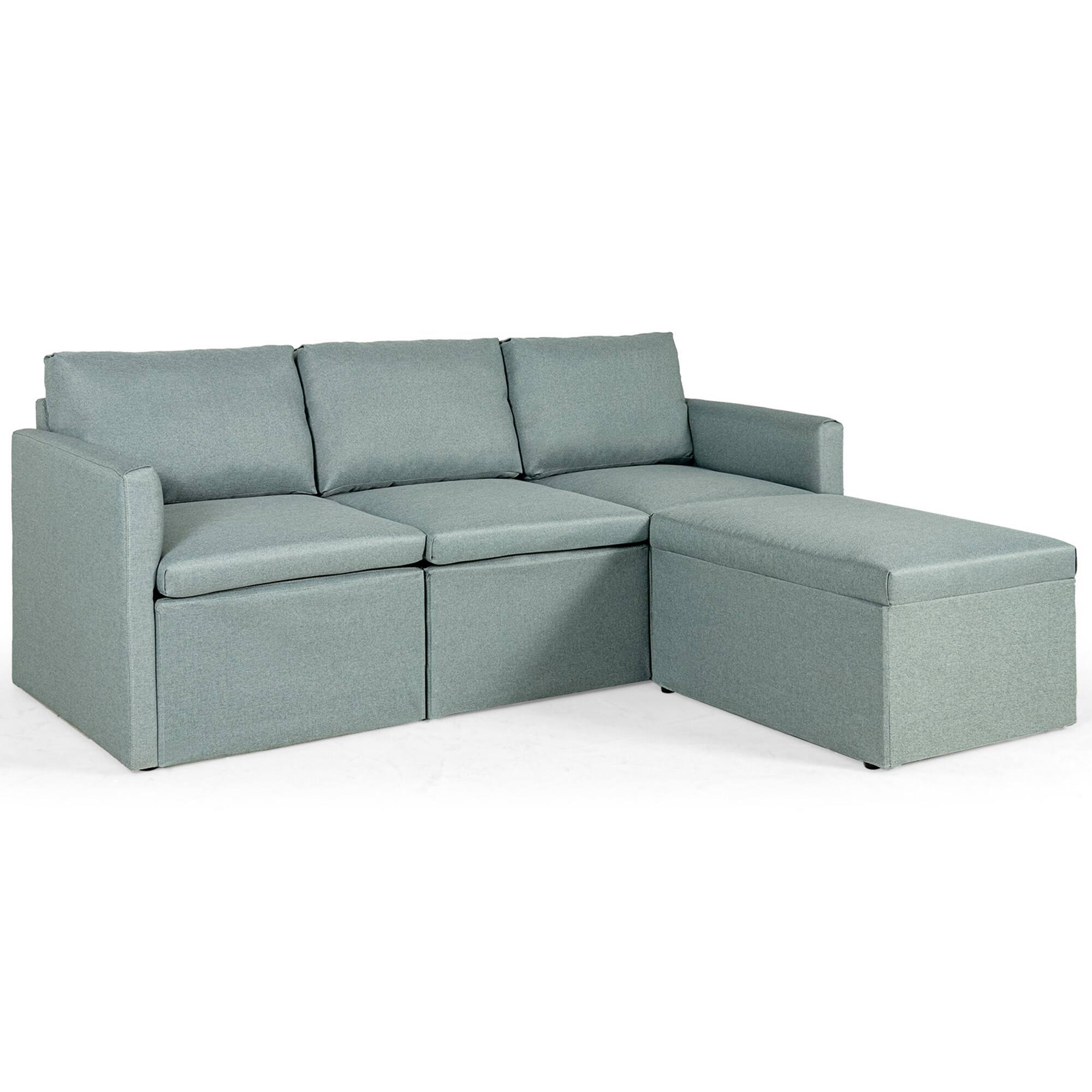 Alt View 7. Gymax - Gymax Convertible L-shaped Sectional Sofa Couch Chaise w/ Ottoman Cushions Green - Green.