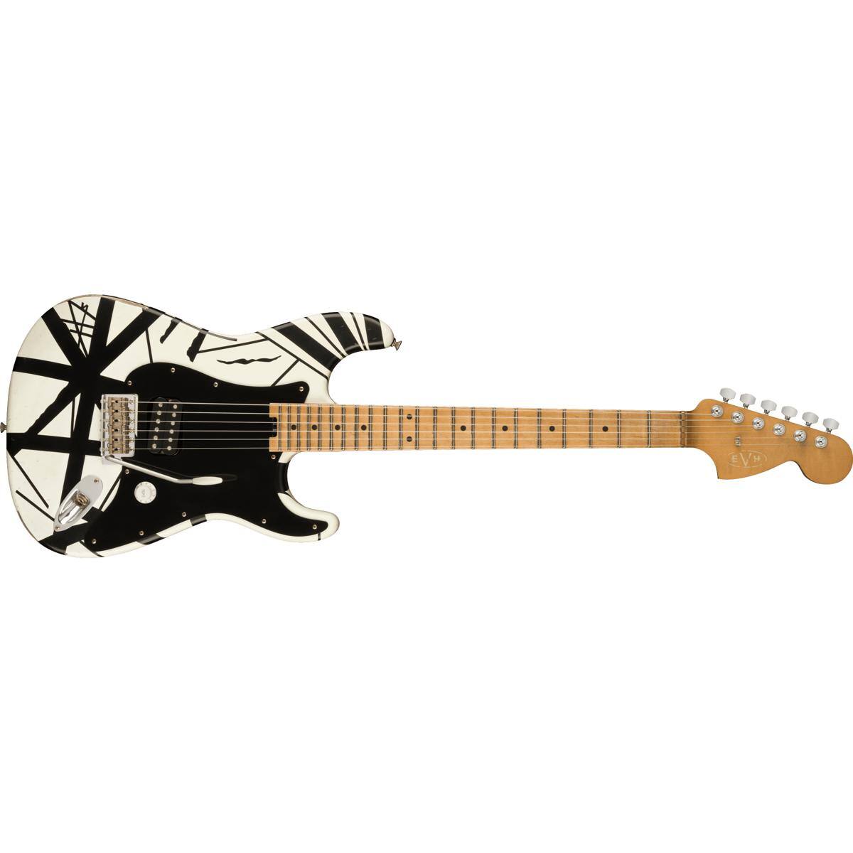 Alt View 6. EVH - EVH Striped Series '78 Eruption Electric Guitar, White with Black Stripes Relic.