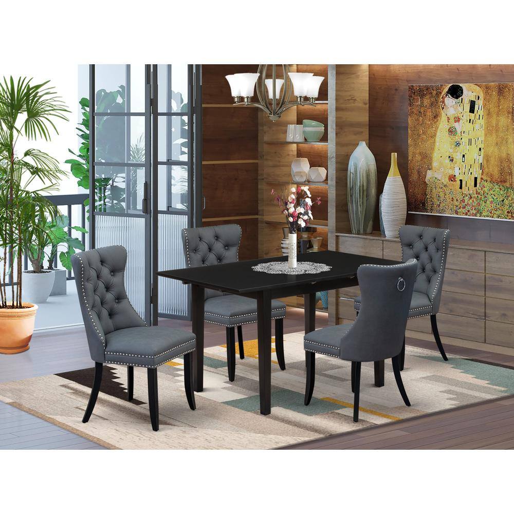 Alt View 3. East West Furniture - 5 Piece Kitchen Set Consists of a Rectangle Dining Table with Butterfly Leaf - Black.