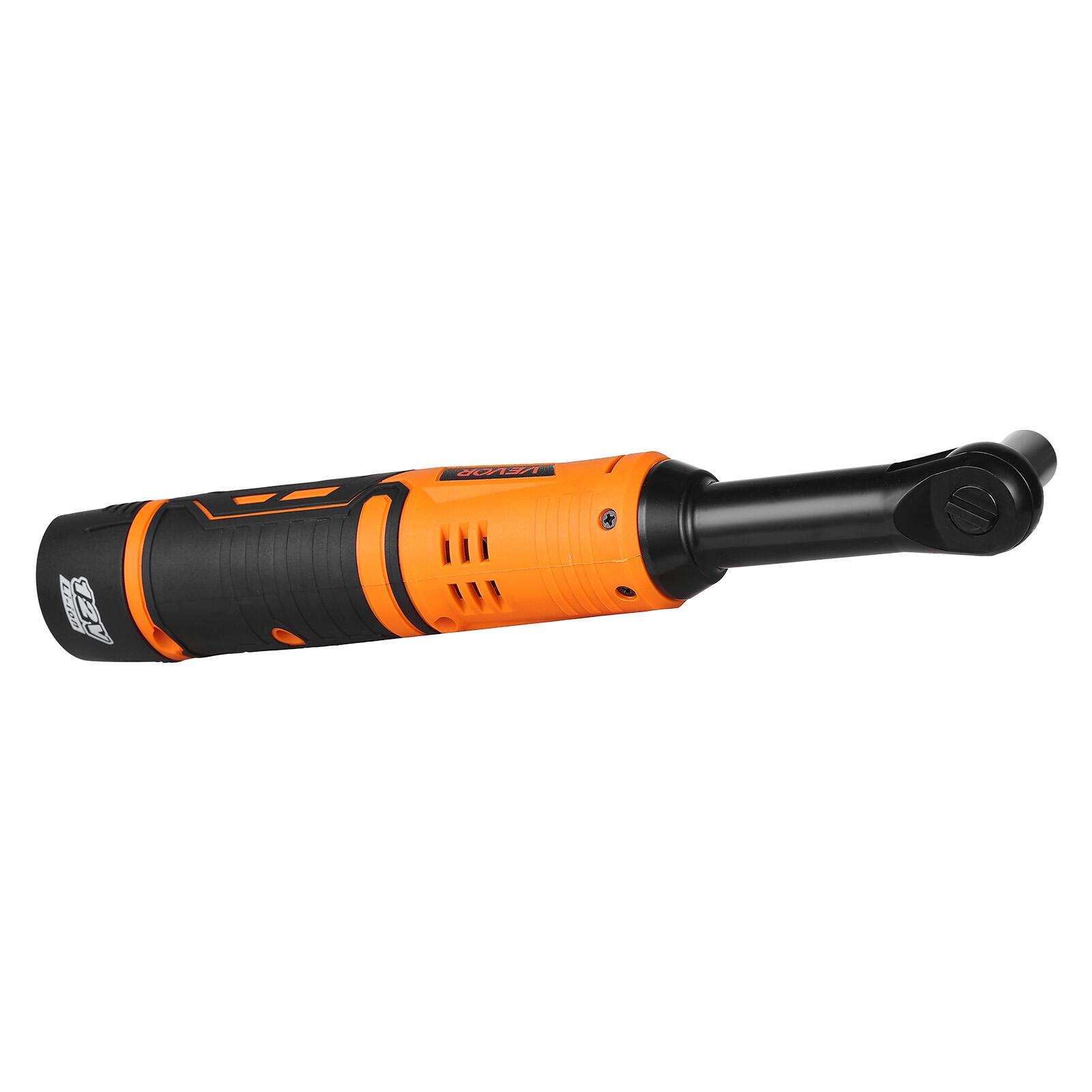 Alt View 5. VEVOR - Cordless Ratchet Wrench, 3/8 inch Drive, 240 RPM, up to 33 ft-lbs of Torque, Extended Battery Powered Ratchet Wrench Set - Orange + black.