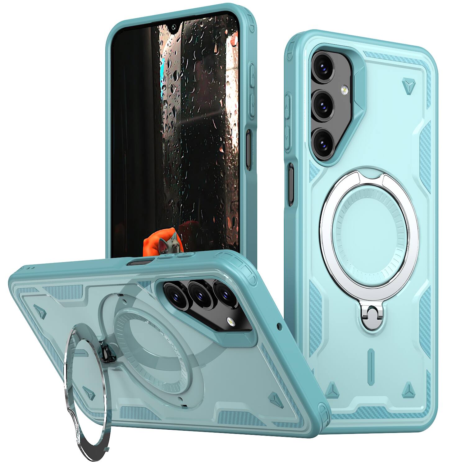 Front. UUCOVER - For Samsung Galaxy A16 5G/4G Magnetic Ring Kickstand Case, Compatible with MagSafe, Heavy Duty Shockproof Phone Cover - Lightblue.