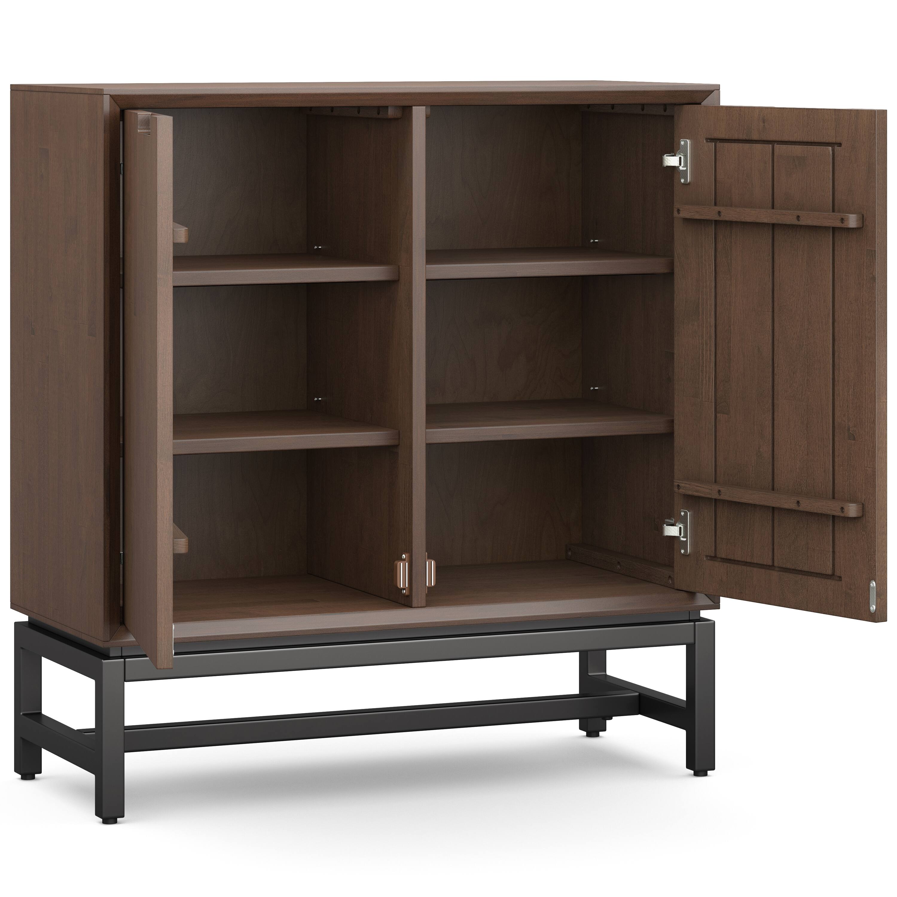 Back. Simpli Home - Banting Solid Wood 39 inch Storage Cabinet in Walnut Brown (Set of 2) - Walnut Brown.