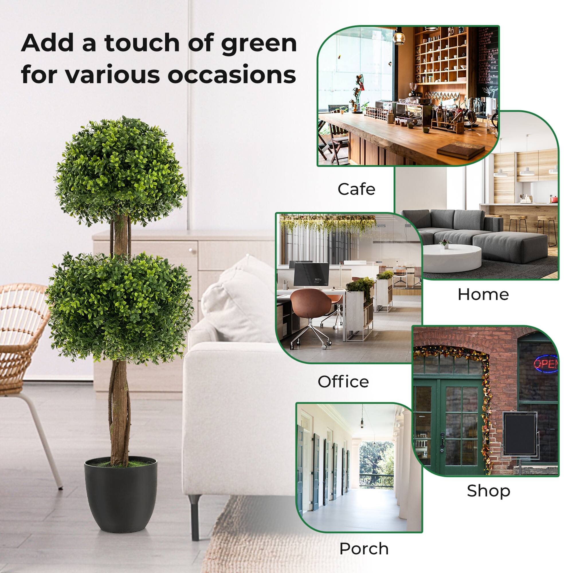Add a touch of green for various occasions

- Cafe
- Home
- Office
- Shop
- Porch