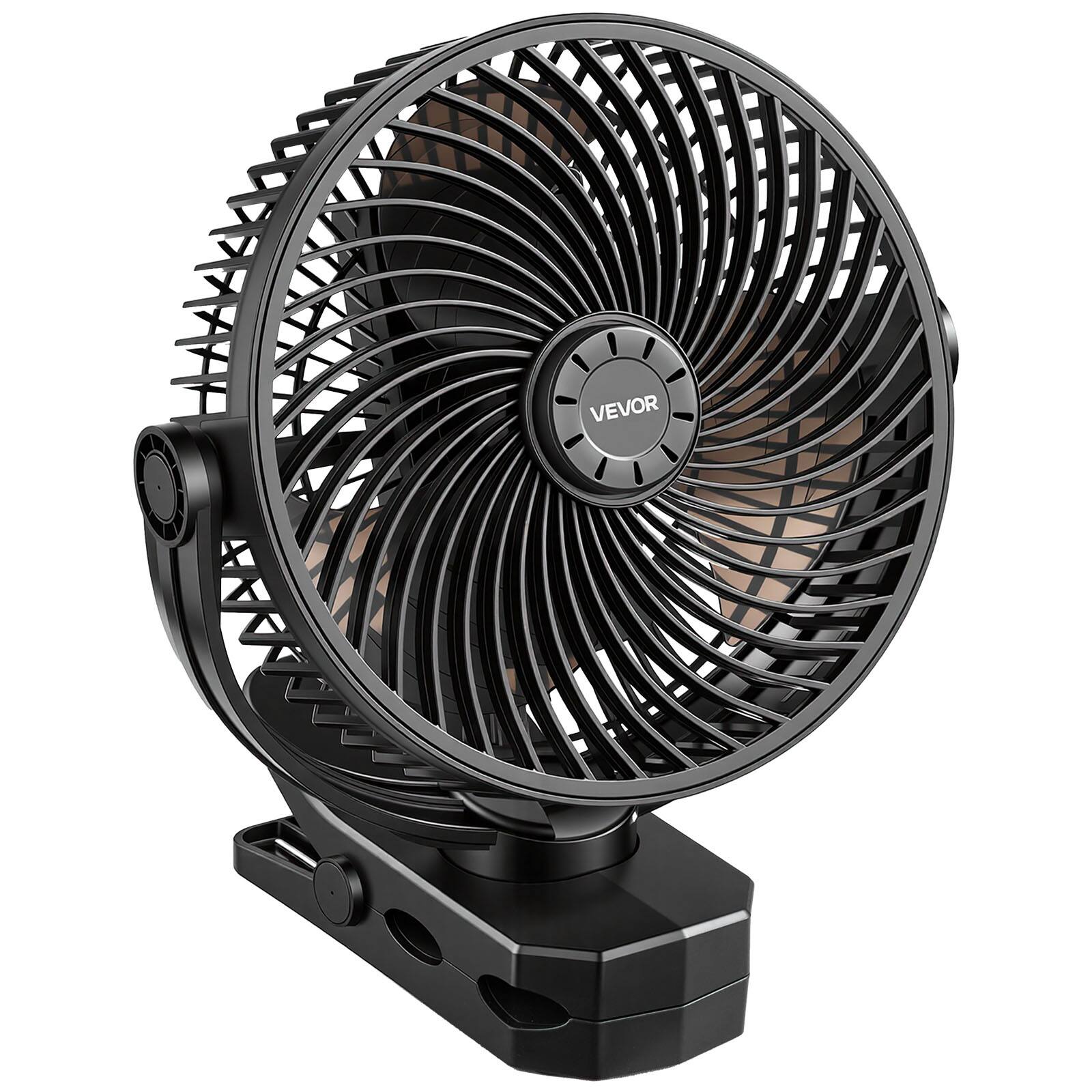 Alt View 5. VEVOR - Portable Clip Fan, Rechargeable Clip On Fan, USB Port with 3 Speeds & Circulation Mode, Strong Airflow Sturdy Clamp - Black.