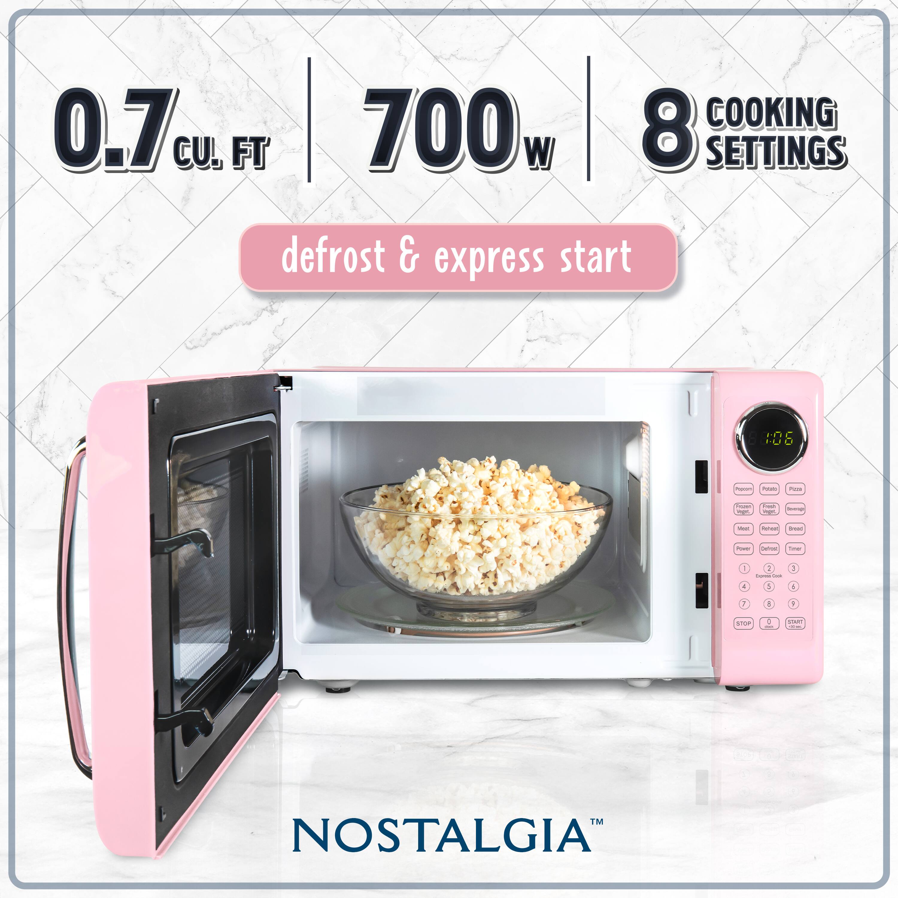 0.7 cu. ft. | 700w | 8 COOKING SETTINGS  
defrost & express start  
NOSTALGIA™