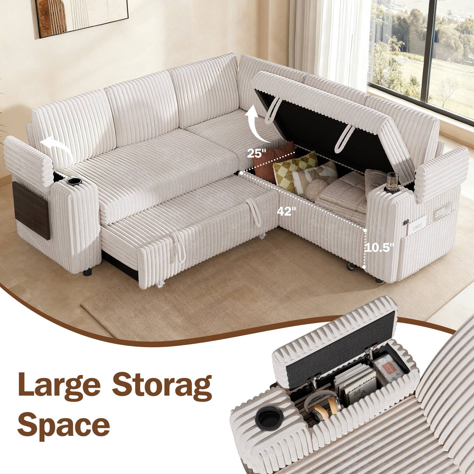 25" 42" 10.5" Large Storage Space