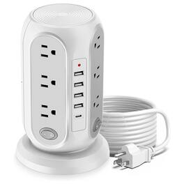 Dazzed Corner - 16.5FT Power Strip Tower, 12 AC Outlets & 5 USB Ports with Surge Protection - White
