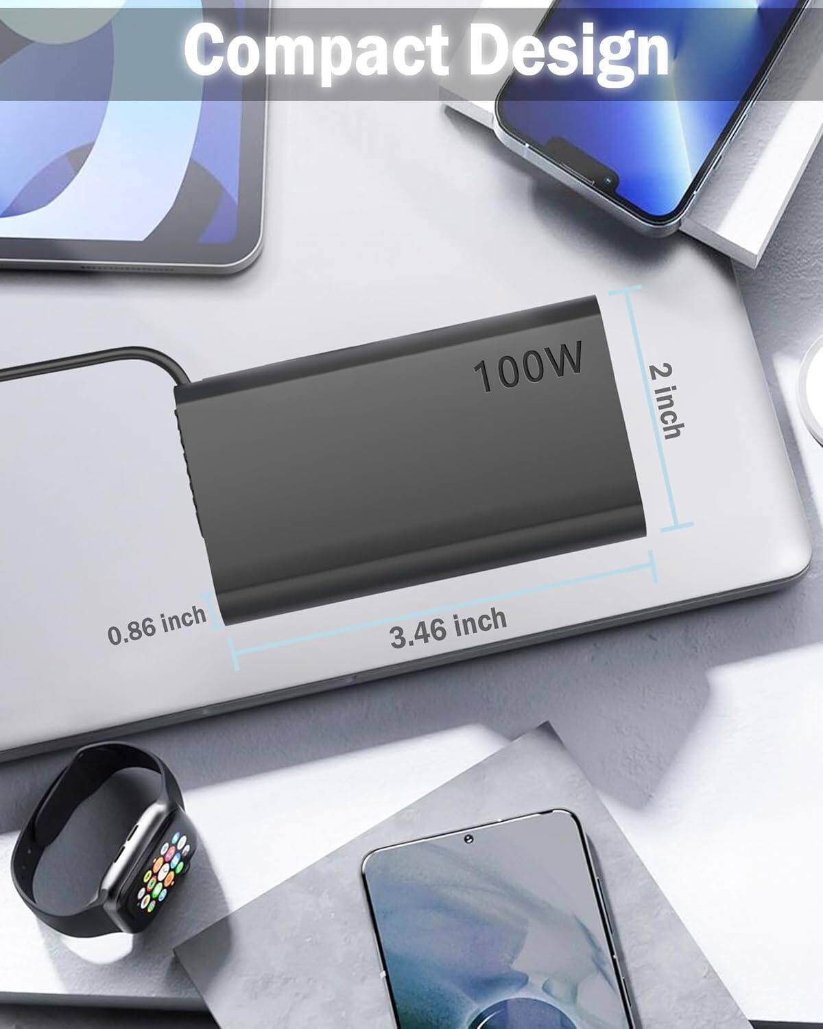 Compact Design 100W 2 inch 0.86 inch 3.46 inch