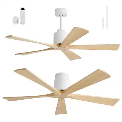 Front. Sofucor - 52-Inch Farmhouse Flush Mount Ceiling Fan Light Kit with Remote Reversible DC Motor For Bedroom Kitchen Indoor Outdoor - White Natural - 1 pack.