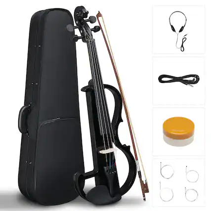 Front. Winado - Full Size Electric Violin,4/4 Acoustic Silent Electric Violin for Beginner Adult Teens with Ebony Fitting,Case,Bow,Rosin.
