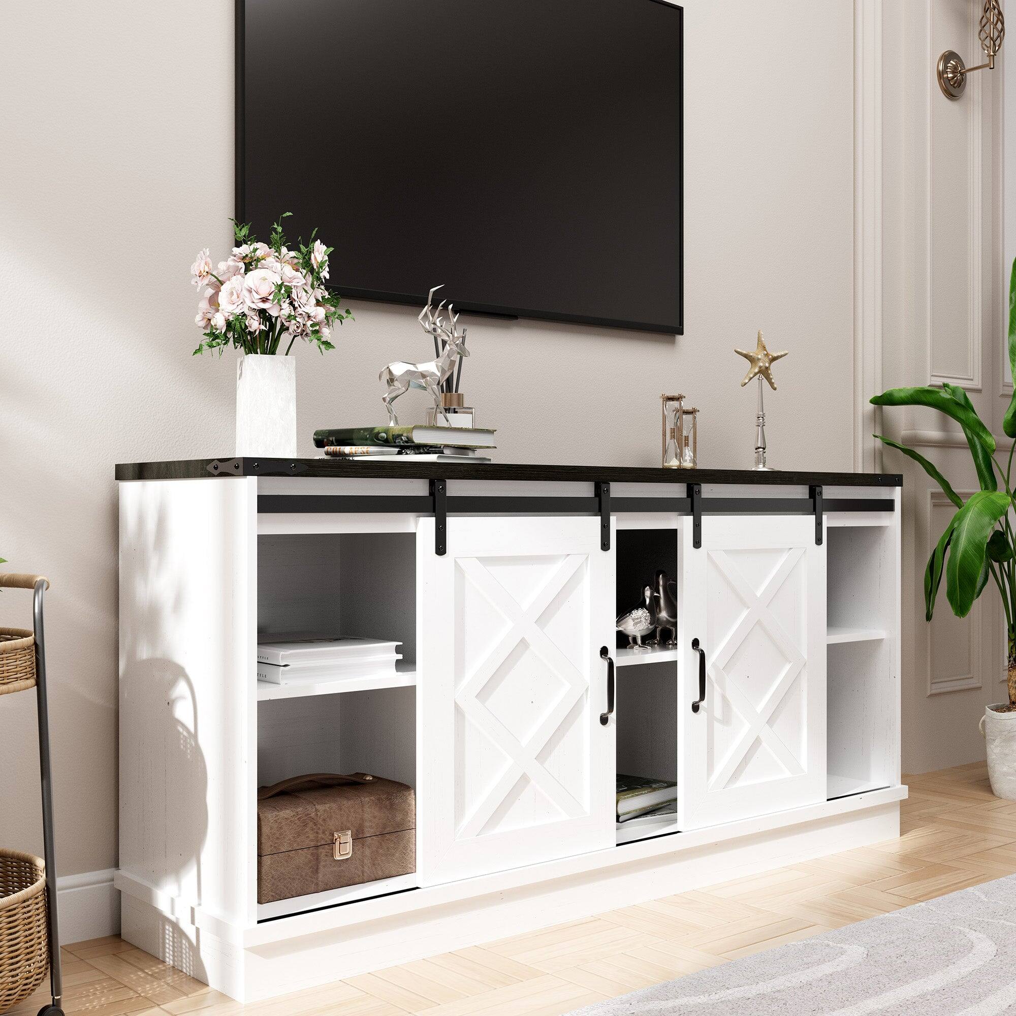 Alt View 4. Boyel Living - White 28.35 in. H TV Stand with Height Adjustable Shelf and Sliding Barn Door - White.