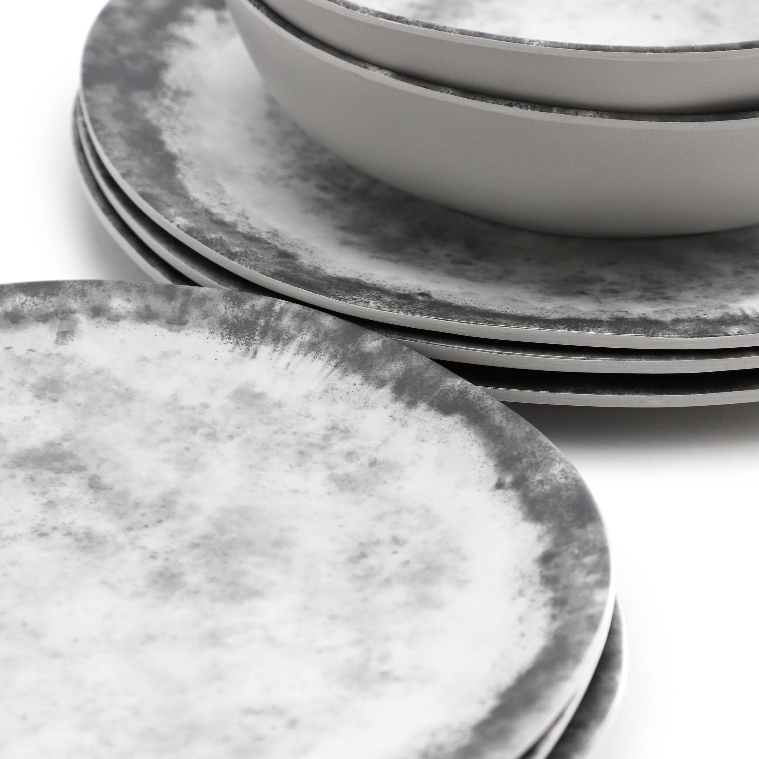 Alt View 5. Gibson - Gibson Elite Organic Decal 16 Piece Melamine Dinnerware Set in Gray - Gray.