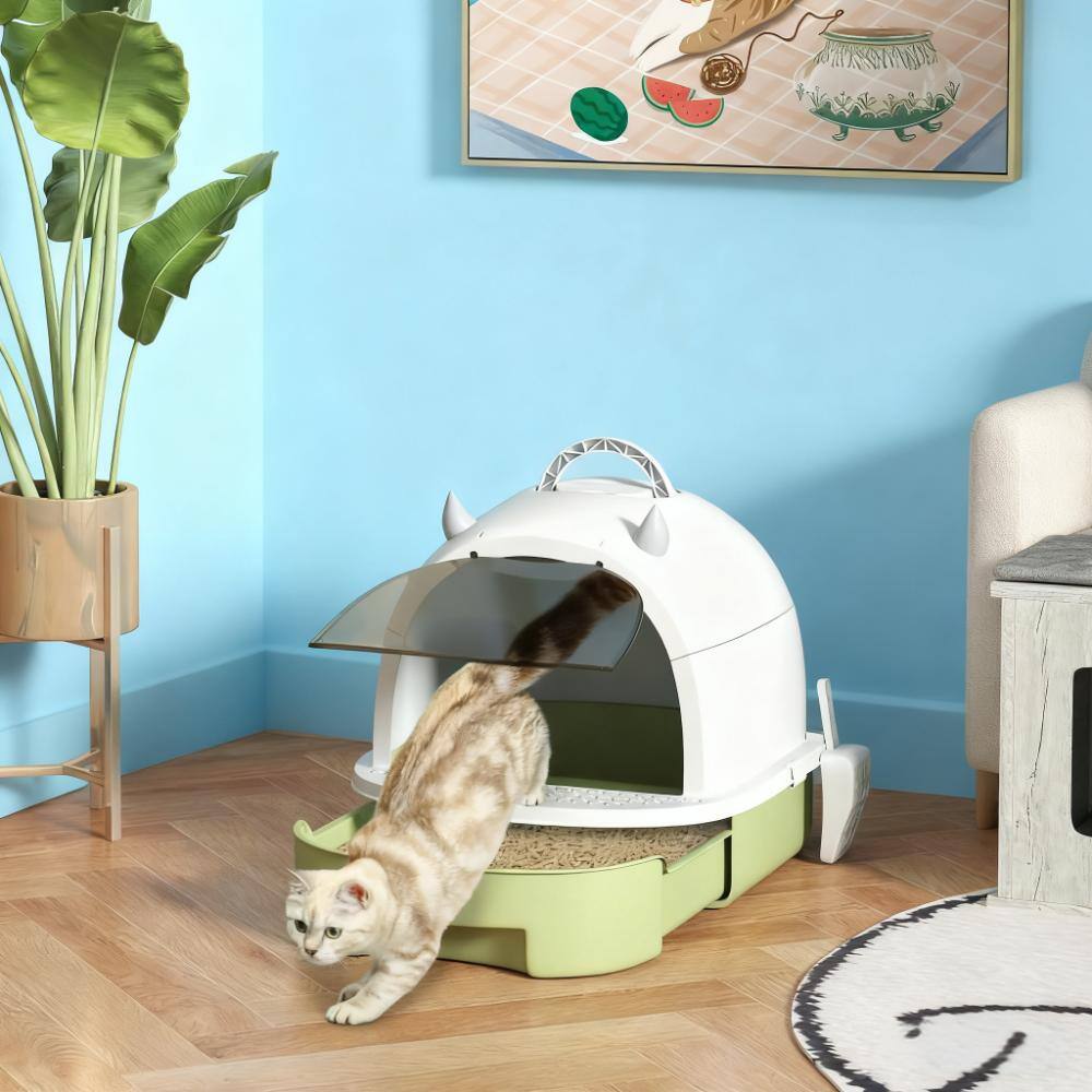 Angle. APRILSOUL - Green Cat Litter Box with Lid Scoop Deodorizing Bags - Green.