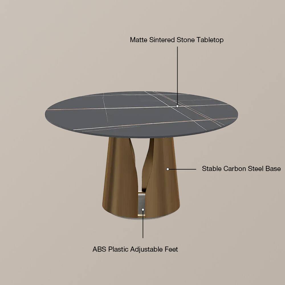 Matte Sintered Stone Tabletop  
Stable Carbon Steel Base  
ABS Plastic Adjustable Feet