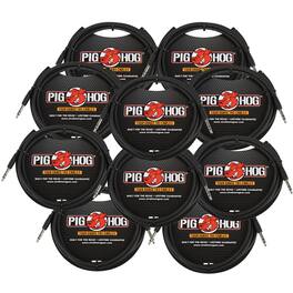 10x Pig Hog PTRS06 High Performance 1/4" TRS Instrument Cable, 6 Feet - Black