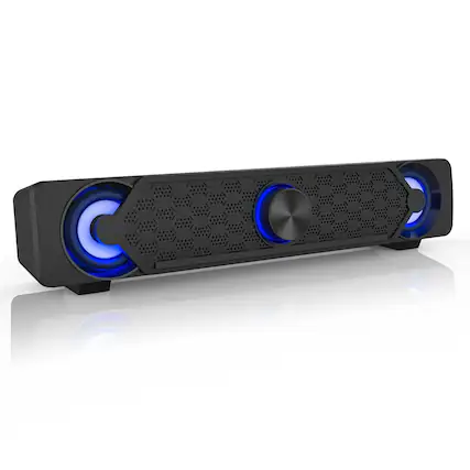 Front. Dazzed Corner - Mini USB Computer Soundbar with LED Lights for Desktop Gaming Monitor - Black.