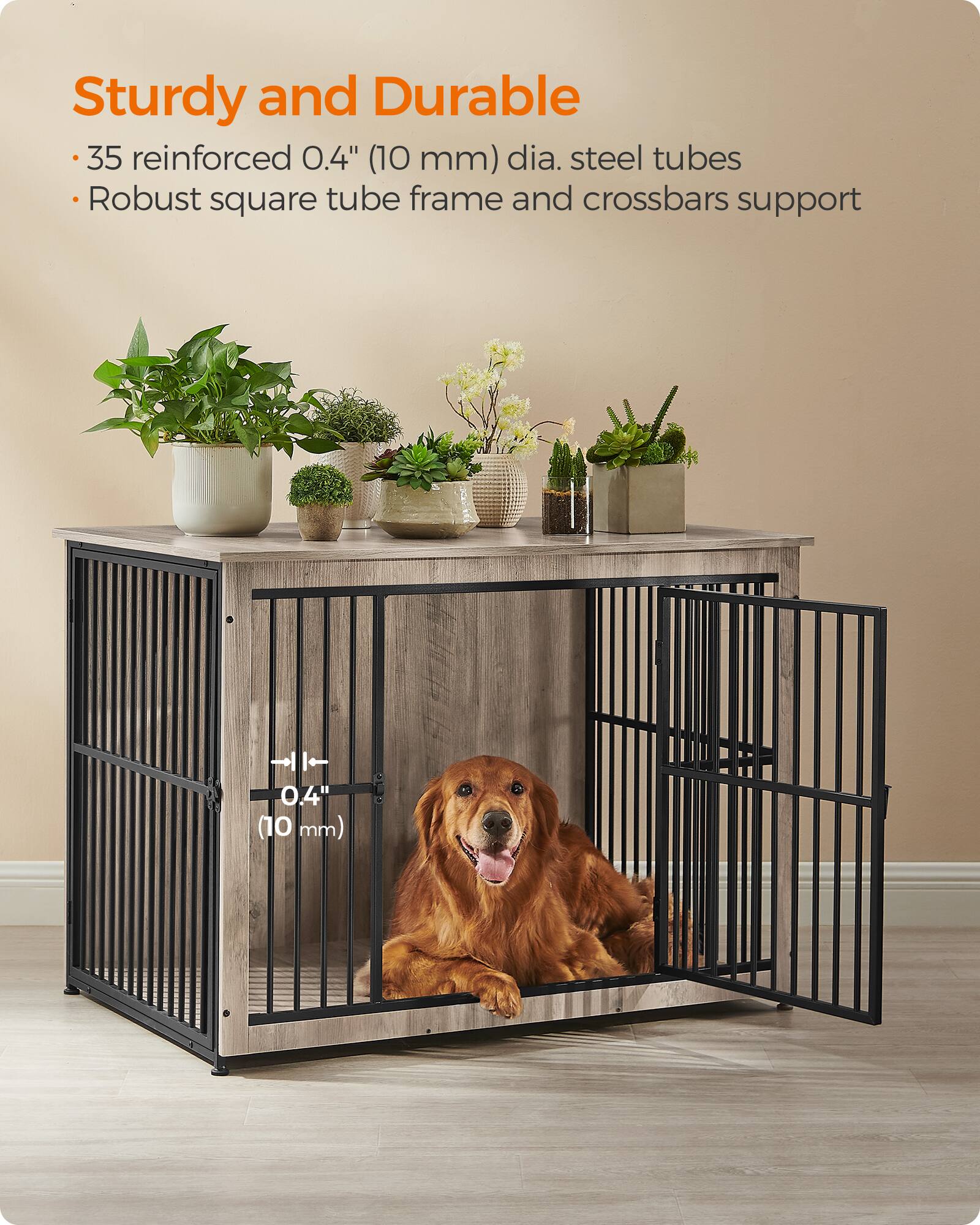 Sturdy and Durable  
- 35 reinforced 0.4" (10 mm) dia. steel tubes  
- Robust square tube frame and crossbars support