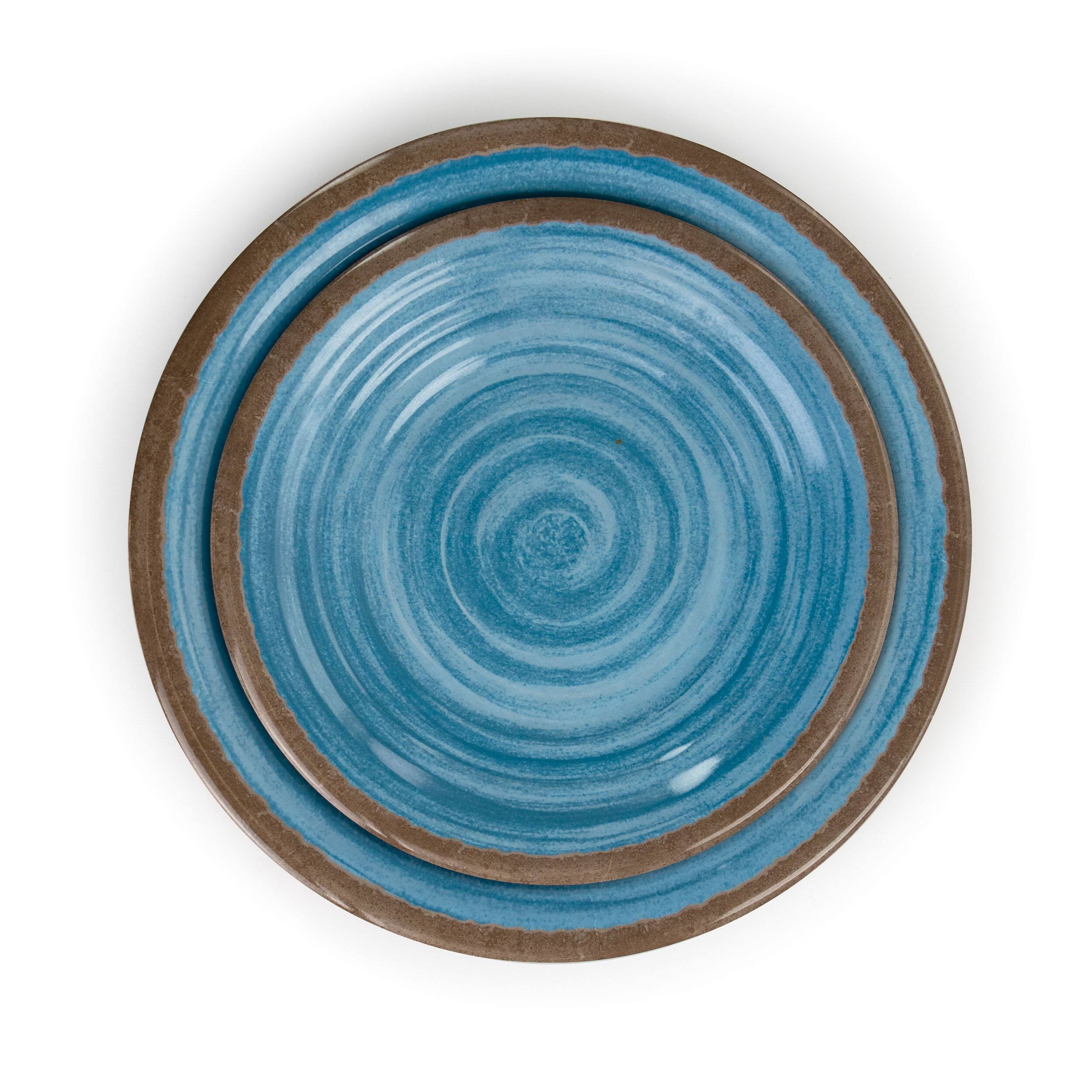 Alt View 6. Elama - Elama Rippled Tides 12 Piece Lightweight Melamine Dinnerware Set in Blue - Blue.