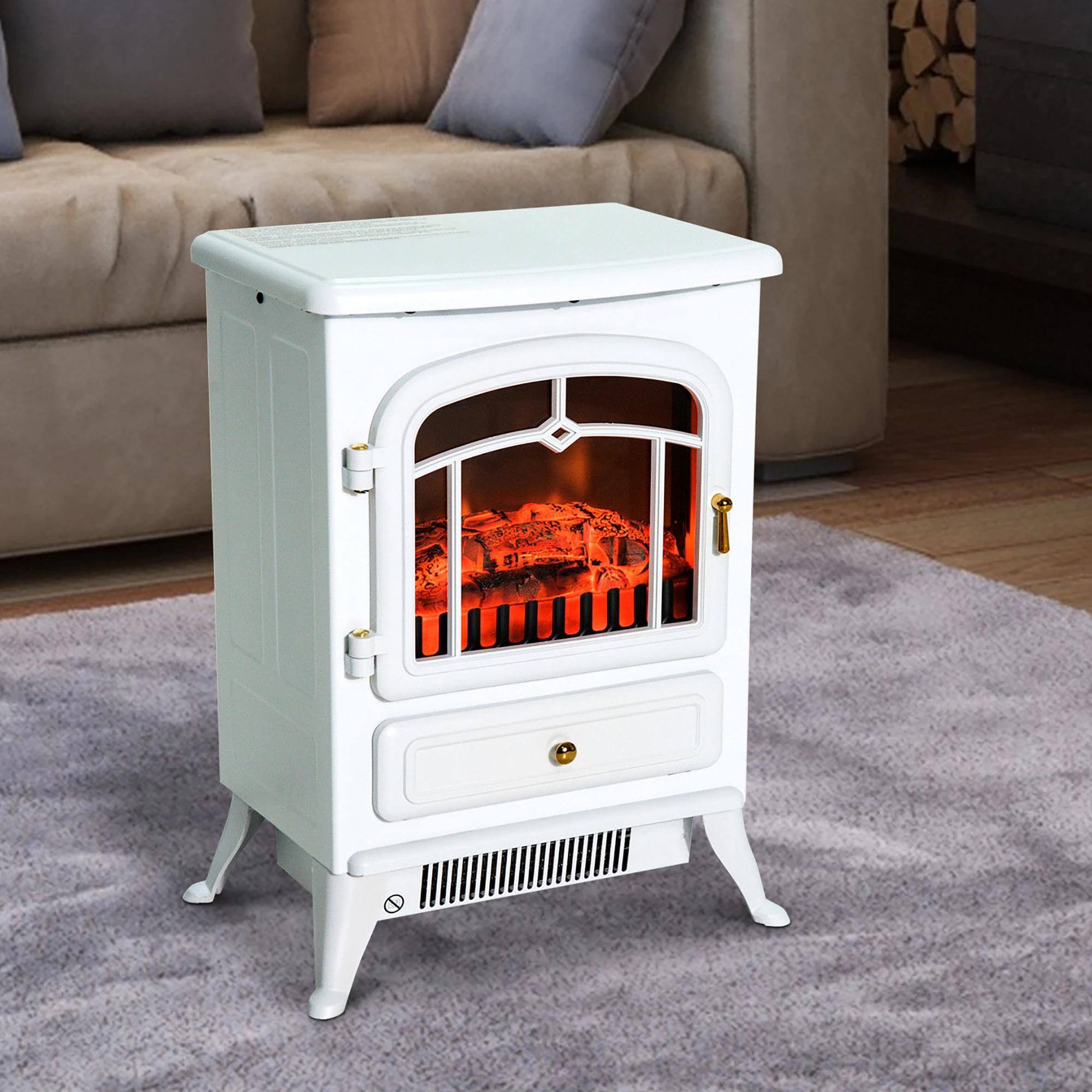 Alt View 2. Resenkos - Fireplace Stove, Electric Fireplace Heater with Realistic LED Flames and Logs, White - White.