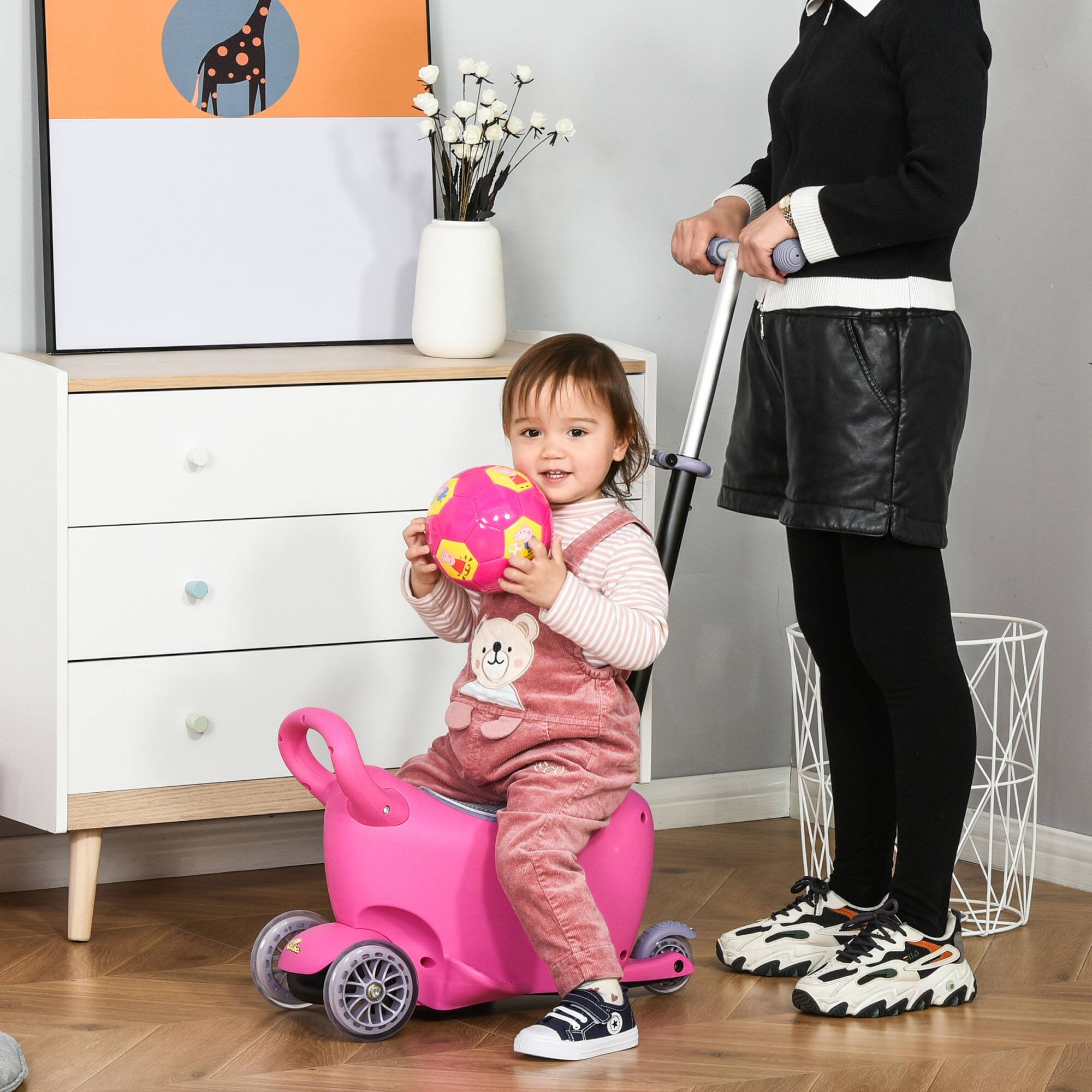 Alt View 1. Glintex - 3-in-1 Ride On Push Car, Scooter, Adjustable Handlebar, 3 Balanced Wheels, Removable Storage Seat, Aged 2-6 Years Olds - Pink.