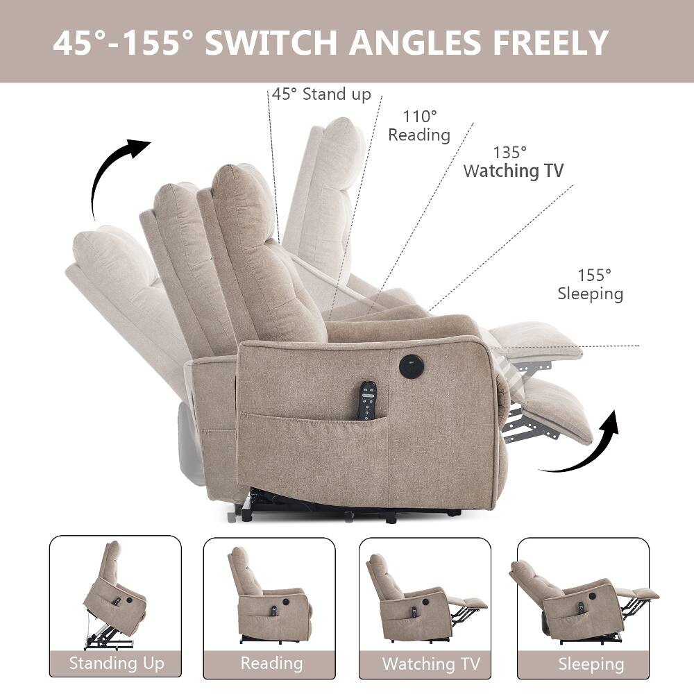 45°-155° SWITCH ANGLES FREELY

45° Stand up
110° Reading
135° Watching TV
155° Sleeping

Standing Up
Reading
Watching TV
Sleeping