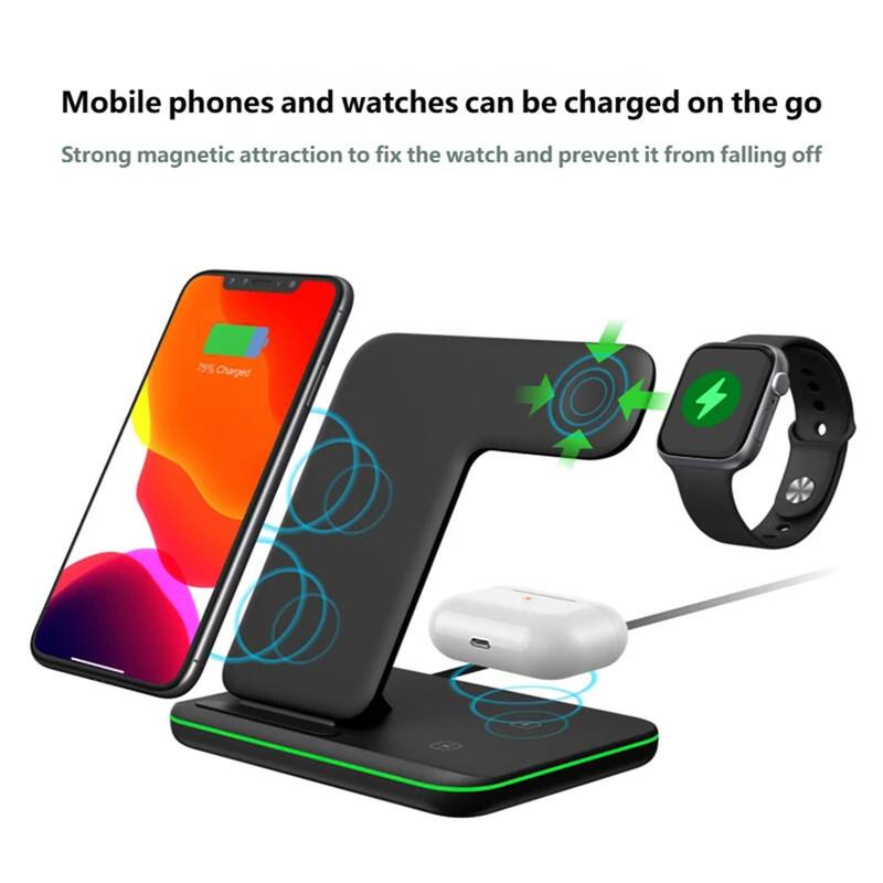 Mobile phones and watches can be charged on the go  
Strong magnetic attraction to fix the watch and prevent it from falling off