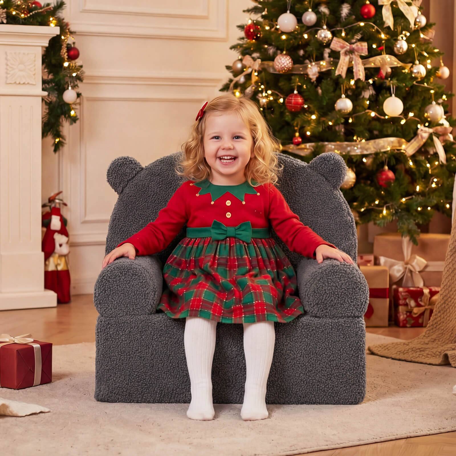 Alt View 3. Costway - Costway Kids Bear Sofa Toddler Foam Couch with Soft Fleece Fabric Cover - Gray.