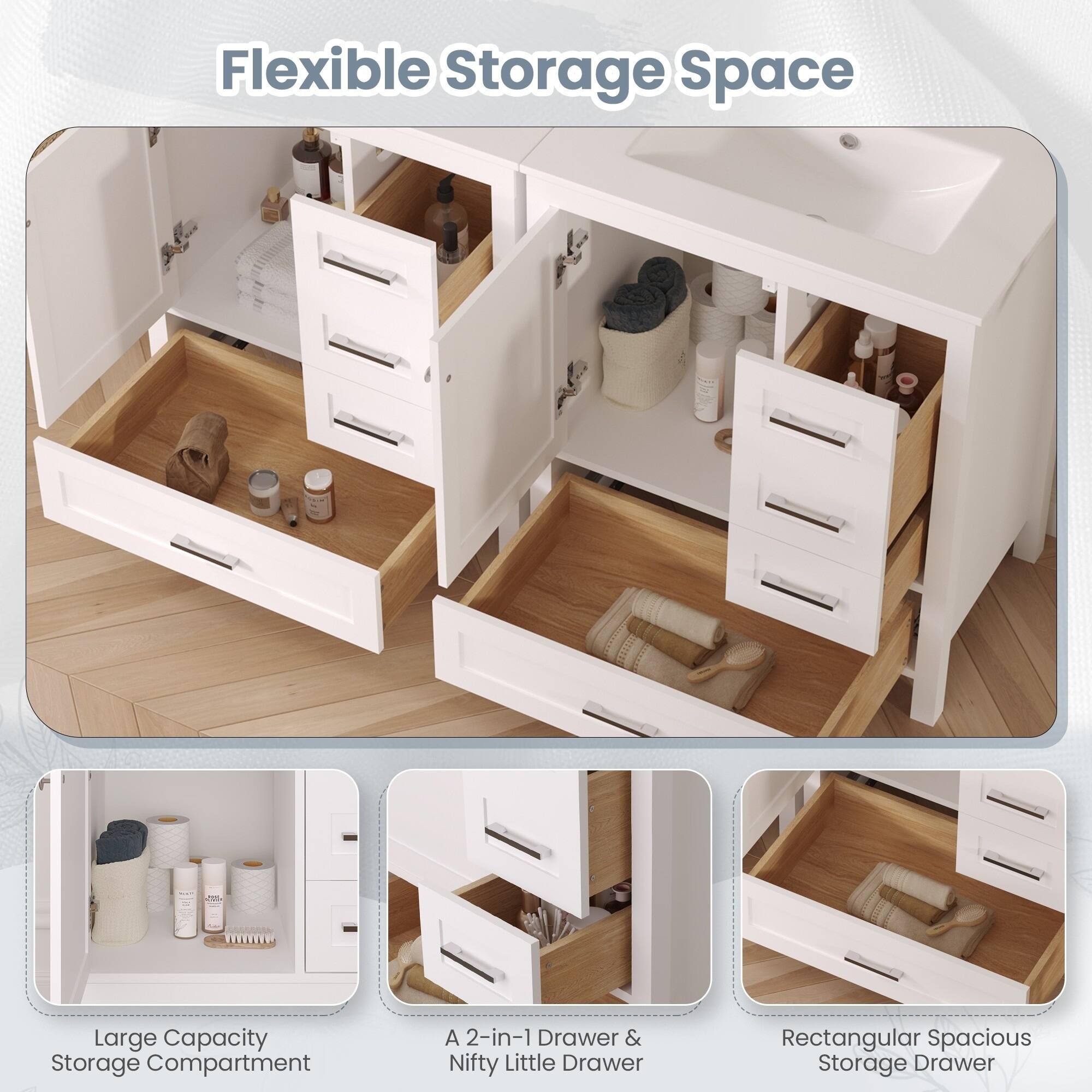 Flexible Storage Space

- Large Capacity Storage Compartment
- A 2-in-1 Drawer & Nifty Little Drawer
- Rectangular Spacious Storage Drawer