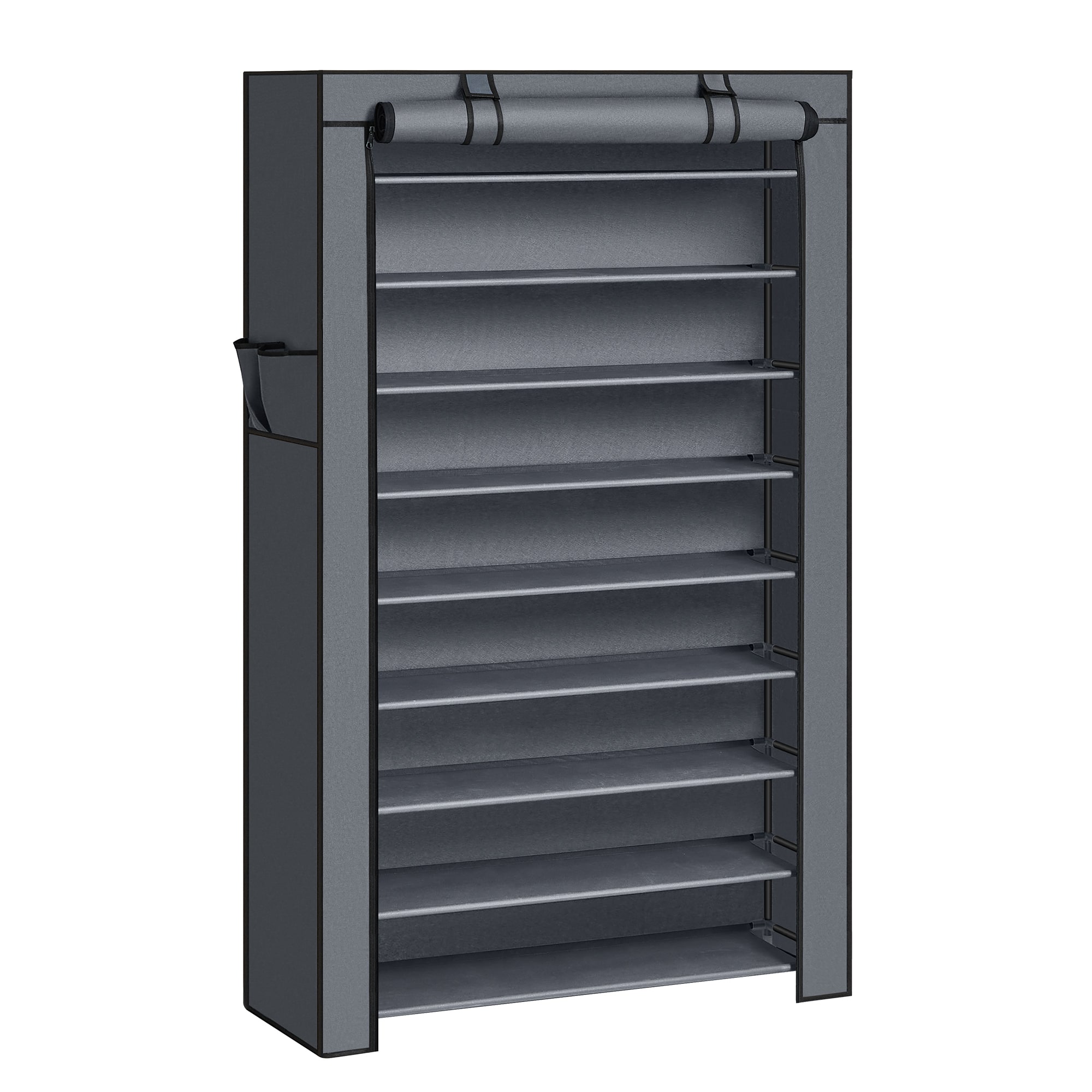 Songmics Home - 10-Tier Shoe Rack, Shoe Storage Organizer Cabinet with Dustproof Cover, Free-Standing, for Closet, Entryway - Gray