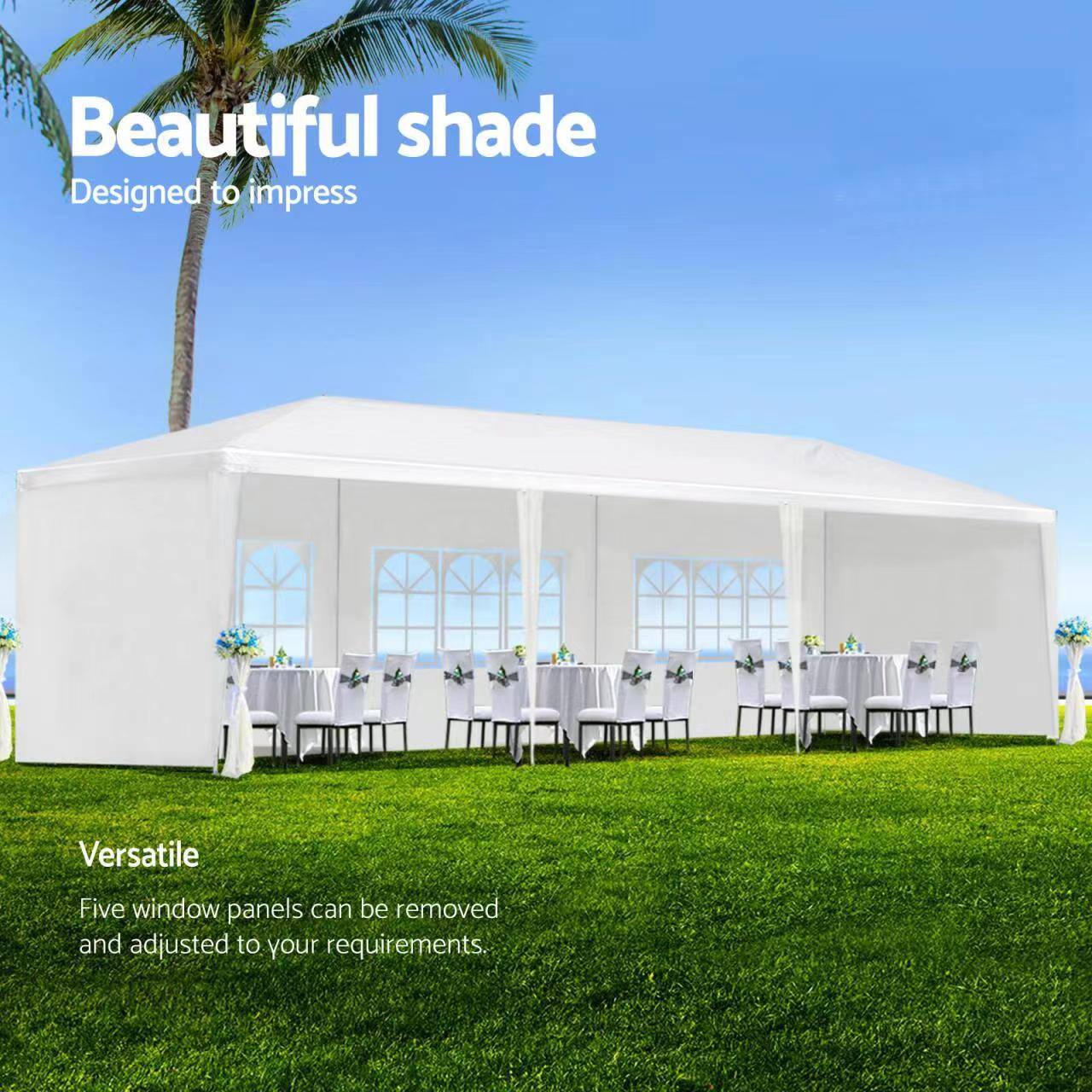 Beautiful shade  
Designed to impress  

Versatile  
Five window panels can be removed and adjusted to your requirements.