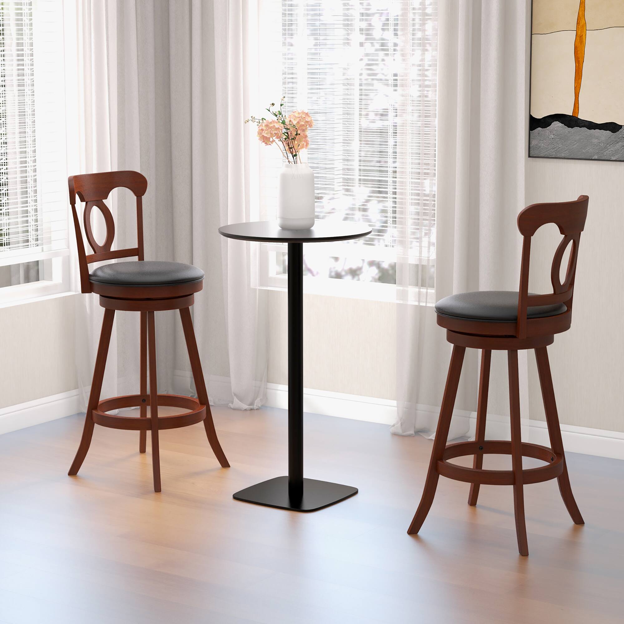 Alt View 8. Gymax - Gymax 4 PCS Swivel Bar Stools 30 Inch Bar Height Chairs w/ Ergonomic Backrest Espresso - Espresso, Black.