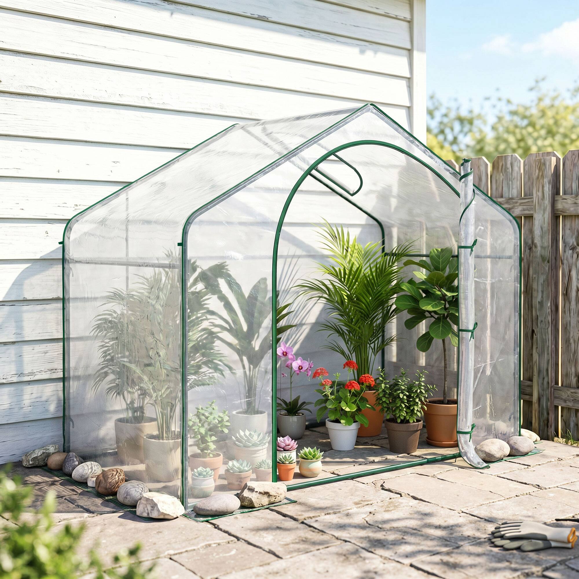 Alt View 1. Outsunny - x 3' x 5' Portable Walk-in Greenhouse, Plastic Cover, Steel Frame Garden Hot House, Zipper Door.