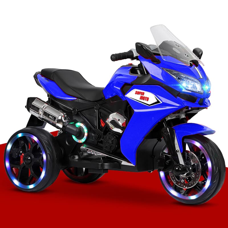 Aukfa - 12V Kids Electric Motorcycle - Ride On Toy with 3 Lighting Wheels, Manual Throttle, Training Wheels for Boys & Girls